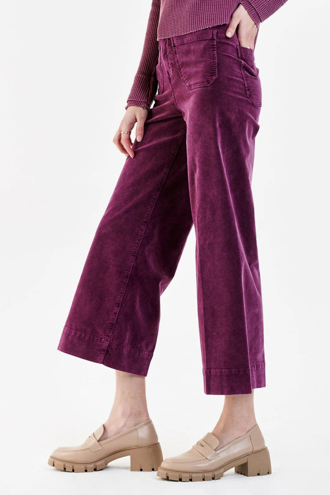 Audrey Wide Leg Corduroy Pant Purple Potion Side.
