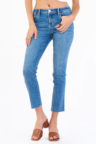 Blaire High Rise Ankle Slim Straight Jeans Seal Beach Front Close-up.