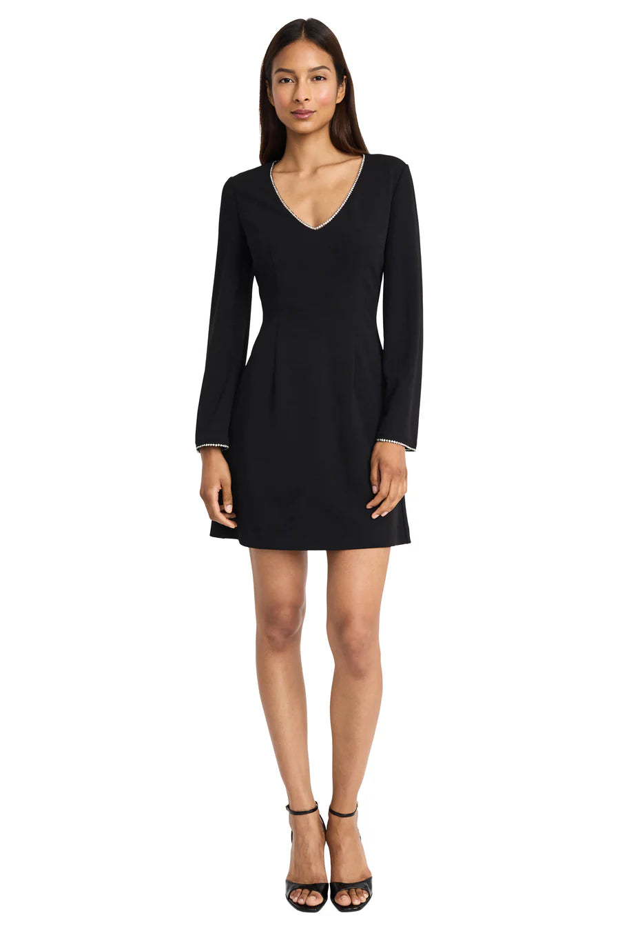 Donna Morgan Rhinestone-Trim Fit & Flare Mini Dress Village Vogue Donna Morgan Rhinestone-Trim Fit & Flare Mini Dress Village Vogue