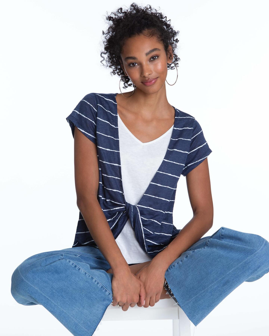 Elliott Lauren Double Layer Top in Navy/White