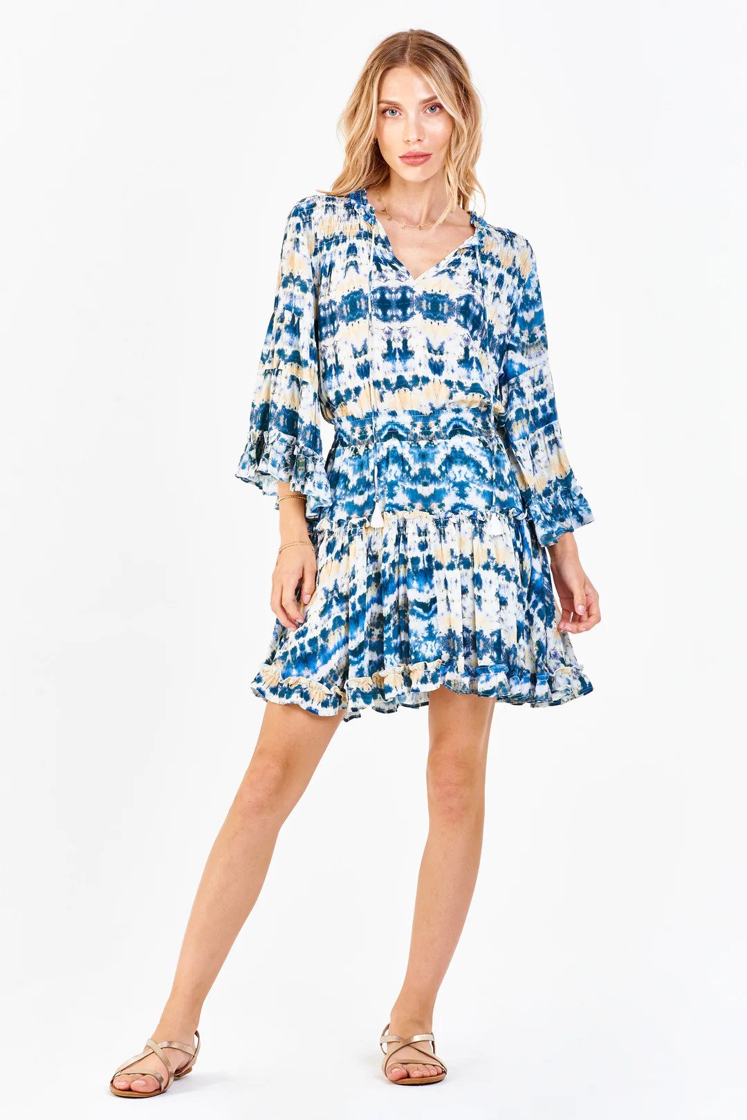 Gianna Bell Sleeve Dress High Tide Front Pose.