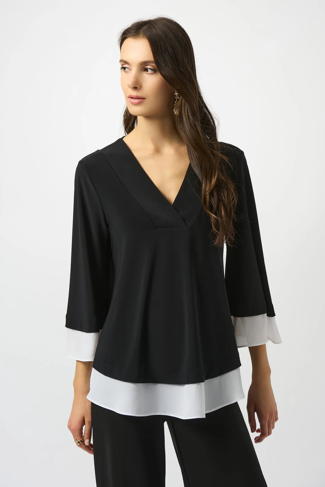 Joseph Ribkoff Black/Off White Silky Knit & Georgette Color