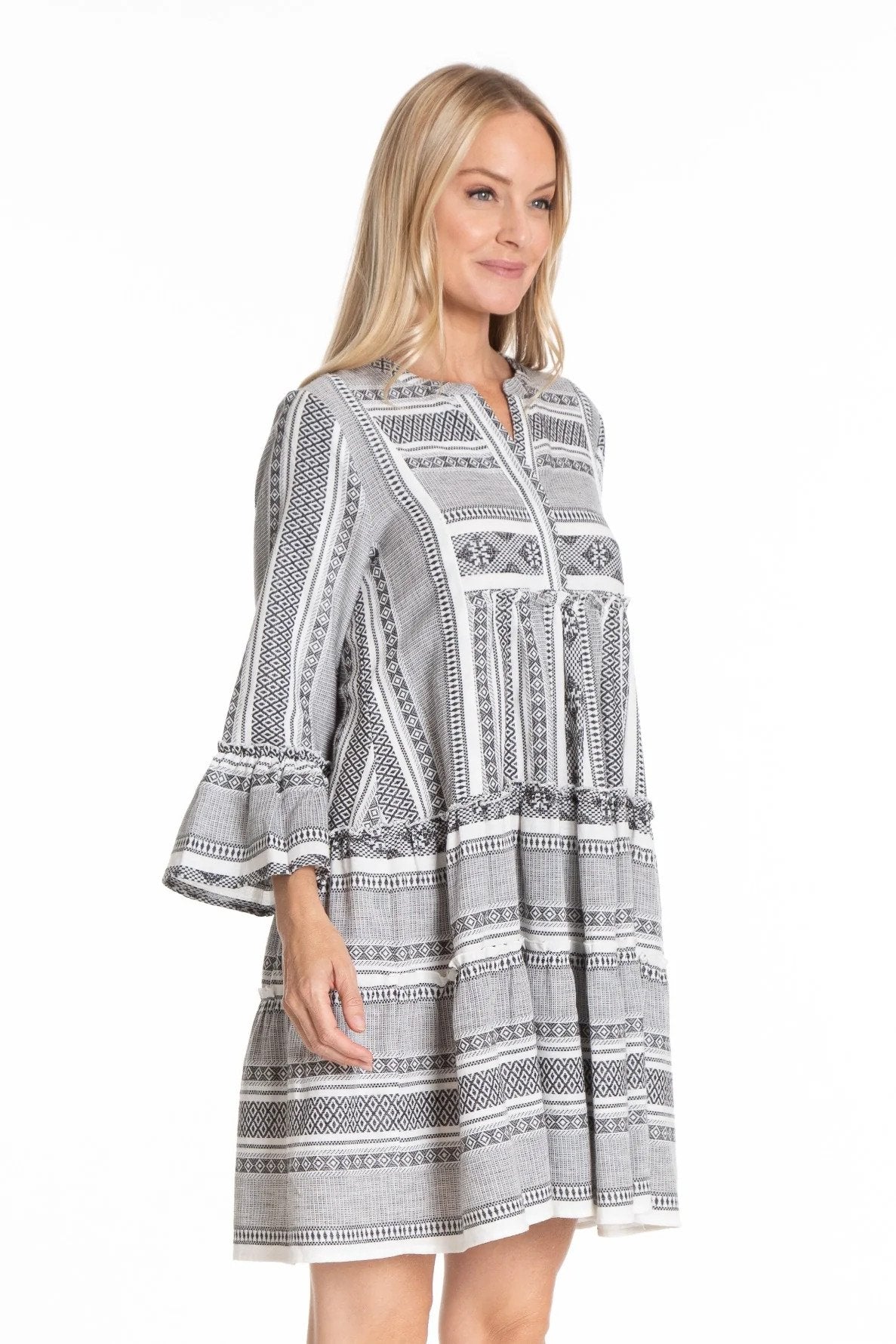 Tiered Tunic Dress With Flounce Sleeves Side Pose.