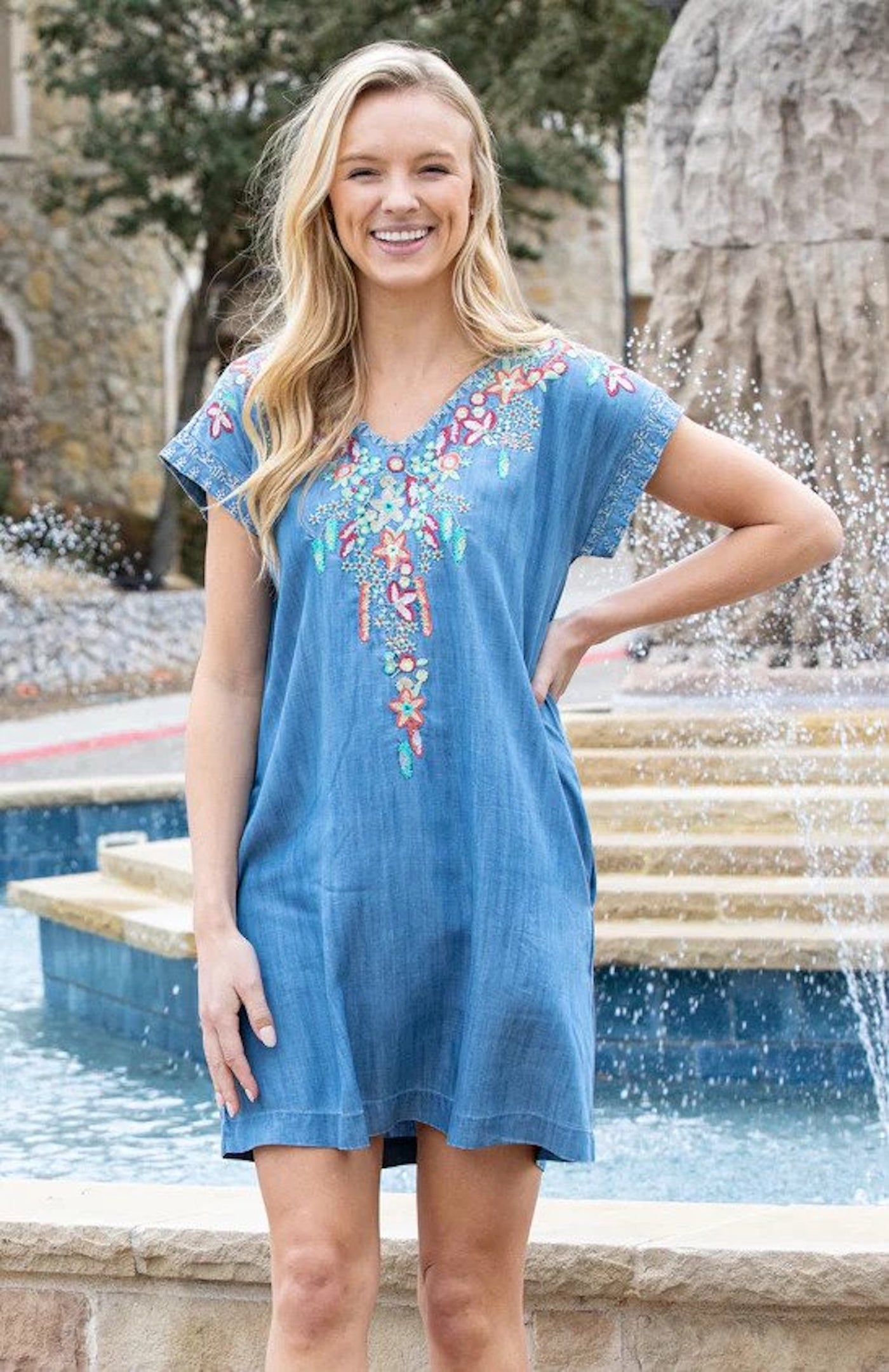 APNY Floral Embroidered Dress Poolside closed-up.