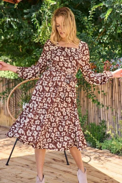 Hailey & Co Floral print Midi  Dress with Open Arms.
