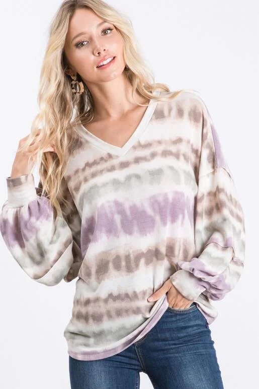 Hailey & Co Layered Sleeve Tie Dye Top Front.