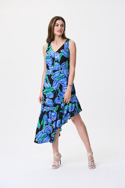 Joseph Ribkoff Floral Asymmetrical Hem Dress Style 231185 Full.