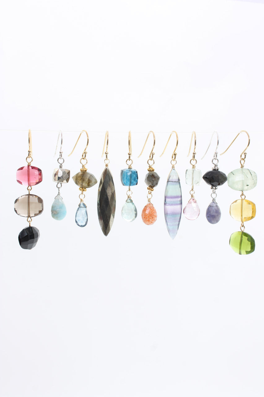 Sparkling semi precious earrings in various colors.
