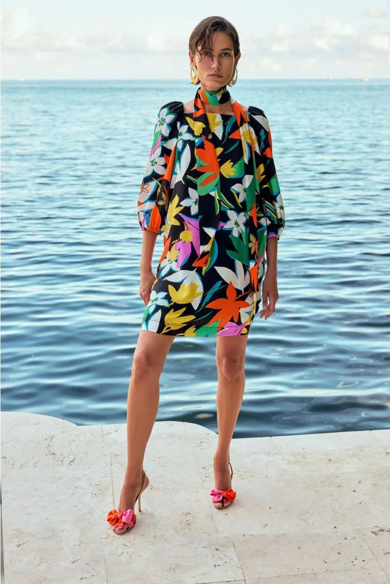 241251-Floral-Print-Satin-Dress-Pose-Beach-Front