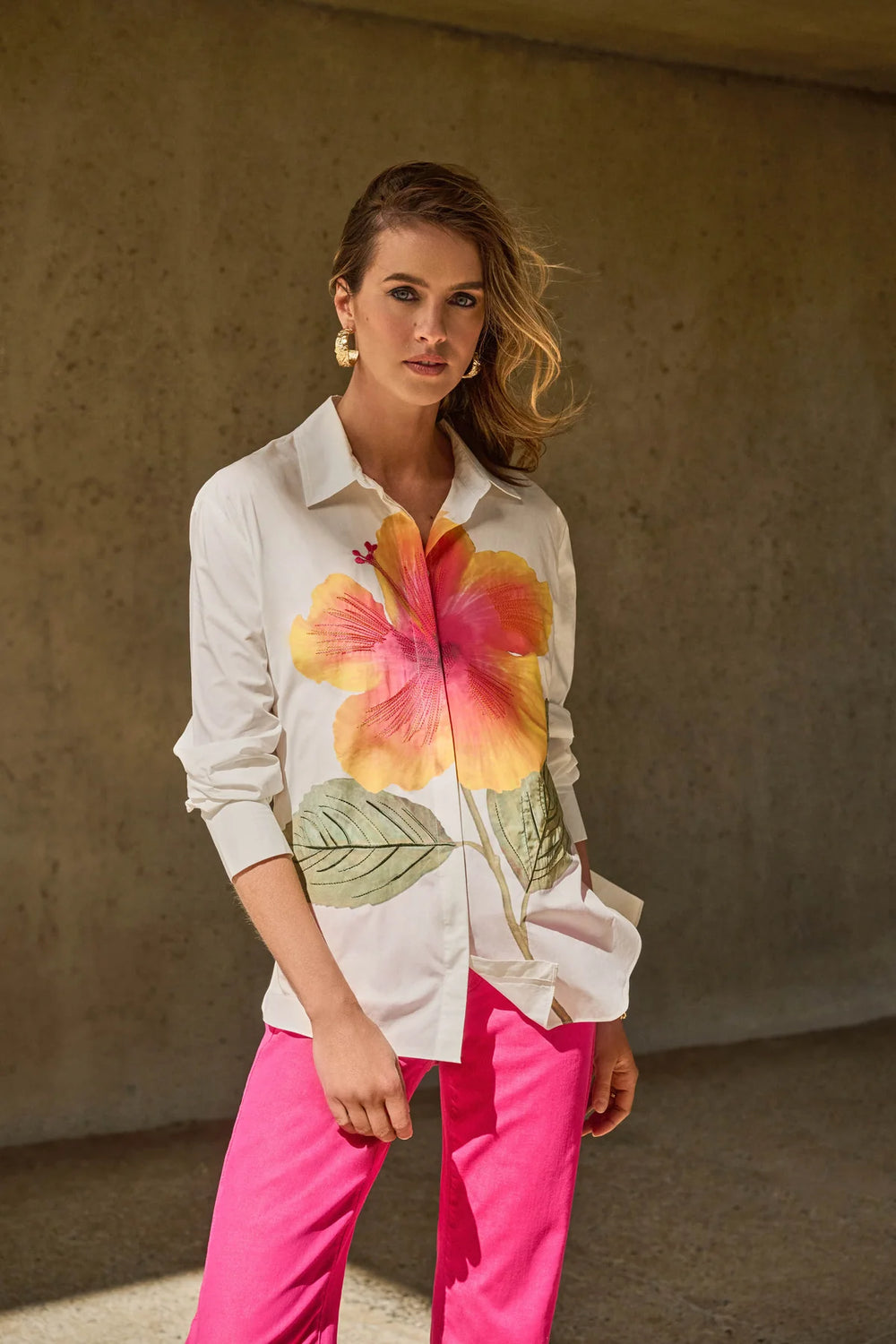 Embroidered Flower Cotton Shirt Style 251938 2