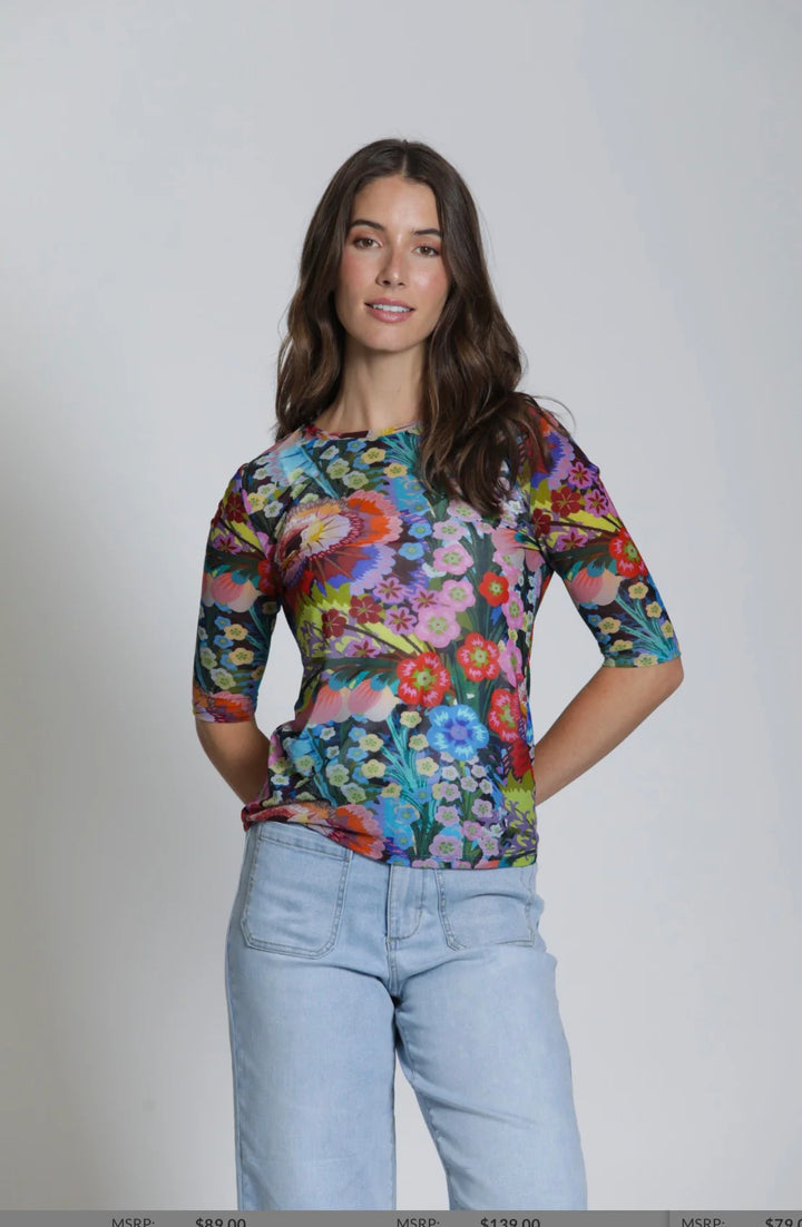 APNY Printed Mesh Top With Elbow Sleeves 1