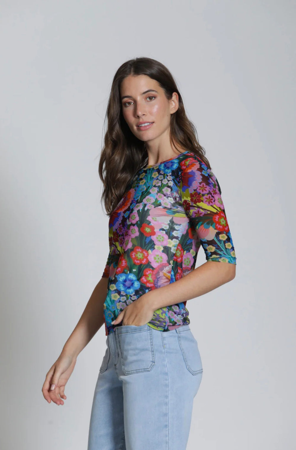 APNY Printed Mesh Top With Elbow Sleeves 2