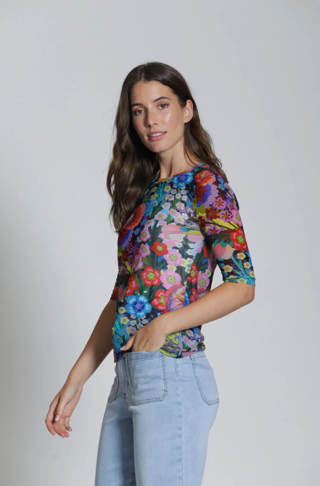 APNY Printed Mesh Top With Elbow Sleeves 2