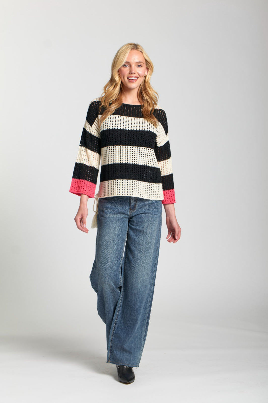APNY Stripe Modern Crochet Tape Yarn Sweater 4