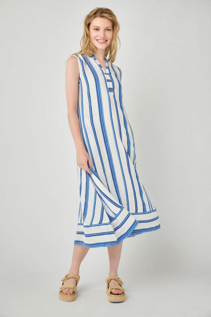 Amaya Brandi Blue Stripe Sleeveless Dress 1
