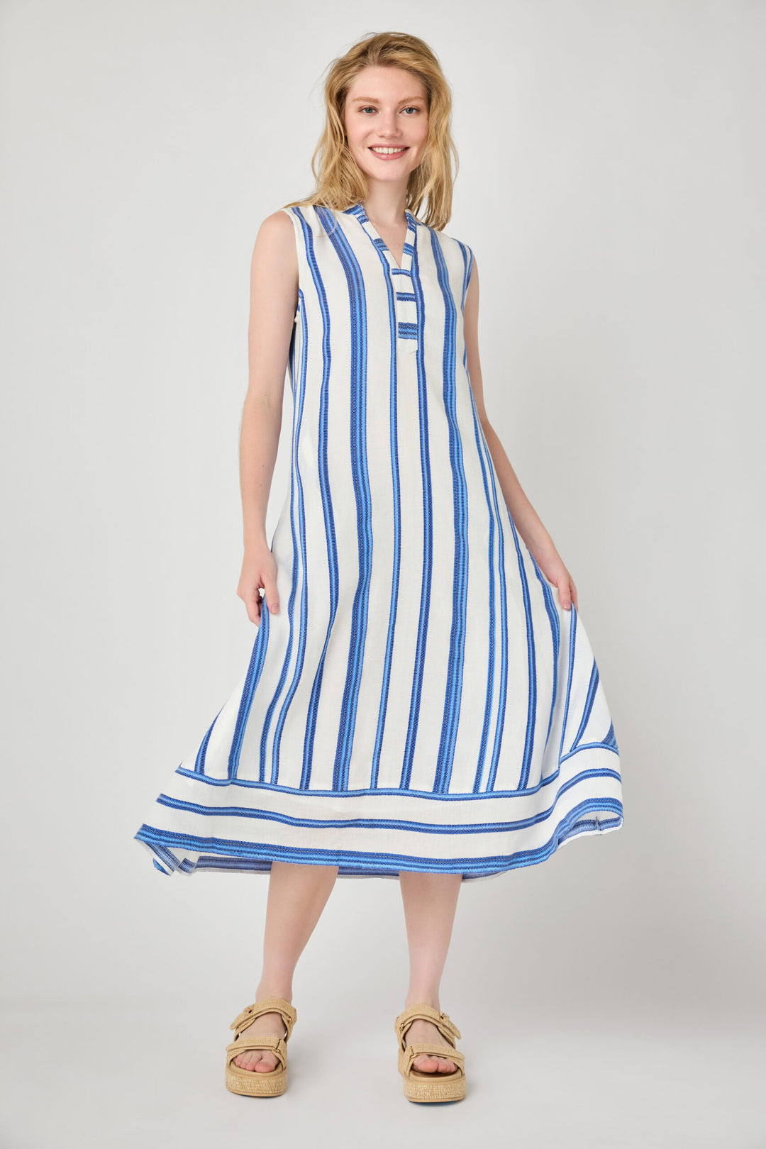 Amaya Brandi Blue Stripe Sleeveless Dress – Village Vogue