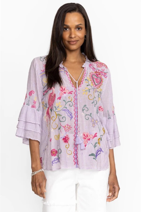 Ashlee Ruffle Sleeve Embroidered Blouse Front.