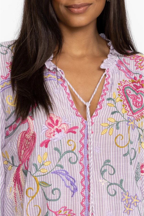 Ashlee Ruffle Sleeve Embroidered Blouse Neck Detail.