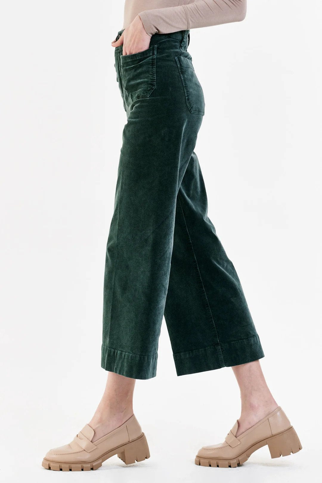 Audrey Super High Rise Cropped Wide Leg Pants Ponderosa Pine Side.