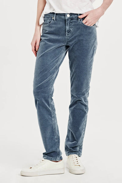 Blaire High Rise Corduroy Pants Dusty Blue Front.