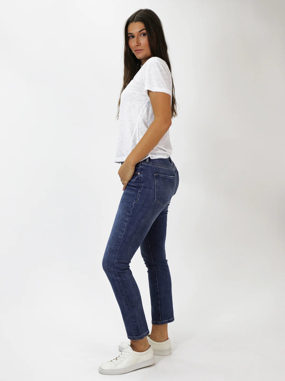 Blaire High Rise Ankle Slim Straight Jeans South Bay Full Side.