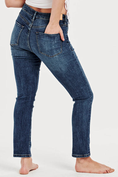 Blaire High Rise Ankle Slim Straight Jeans South Bay Back Pose.