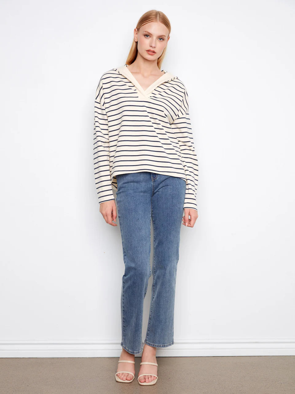 Charlie B V-Neck Striped Hoodie - Navy 1