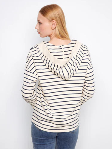 Charlie B V-Neck Striped Hoodie - Navy 4