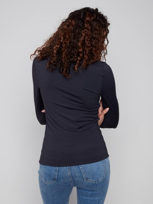 Charlie B Long Sleeve "Second-Skin" Double Cloth Knit Top Black 4