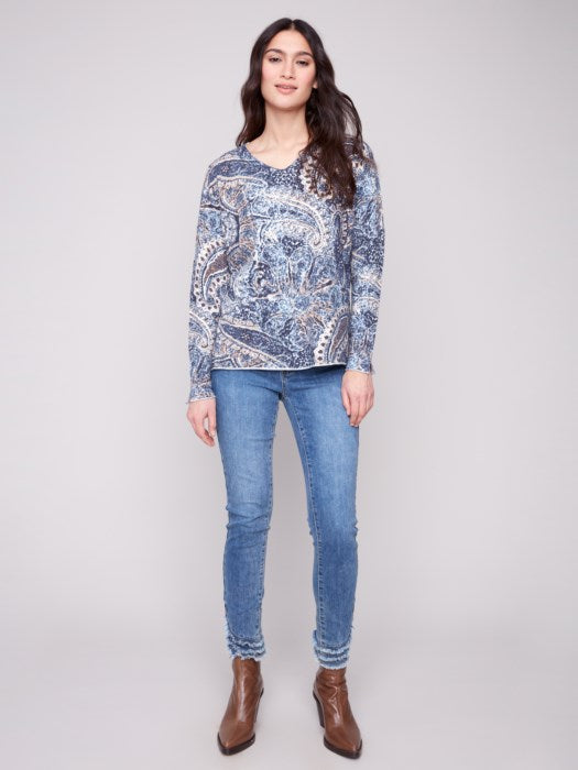 Charlie B Printed Plushy Yarn V-Neck Sweater Bohemian 2