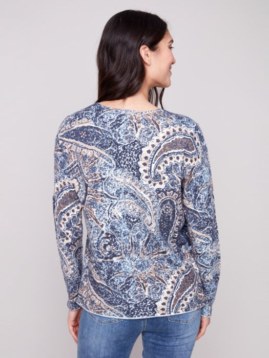 Charlie B Printed Plushy Yarn V-Neck Sweater Bohemian 3
