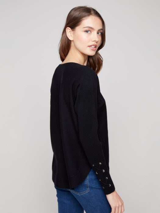 Charlie B Knit Sweater with Lace-up-Cuffs 4