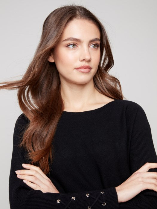 Charlie B Knit Sweater with Lace-up-Cuffs