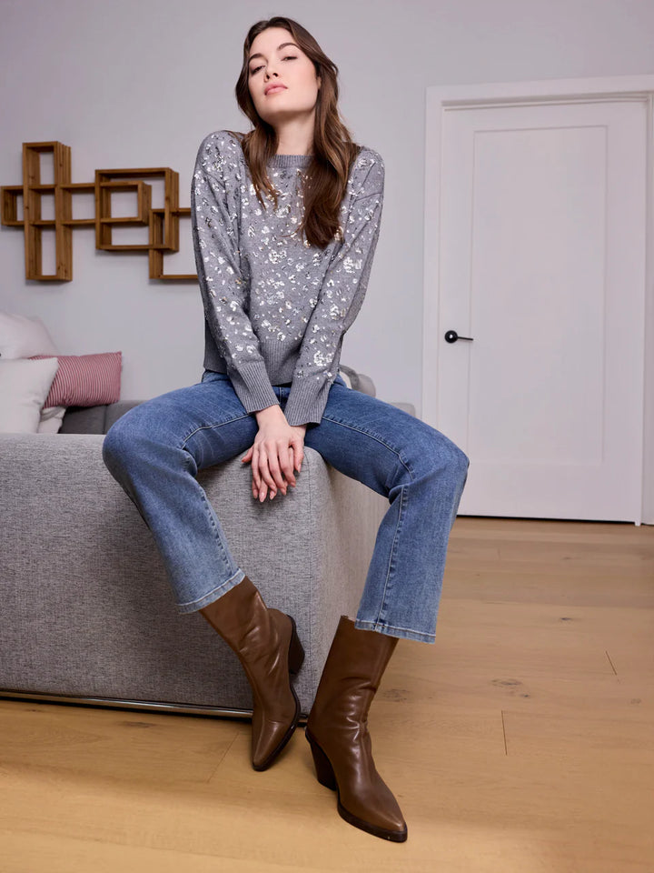 Charlie B Sequined Crew Neck Sweater Dark Heather Grey 5