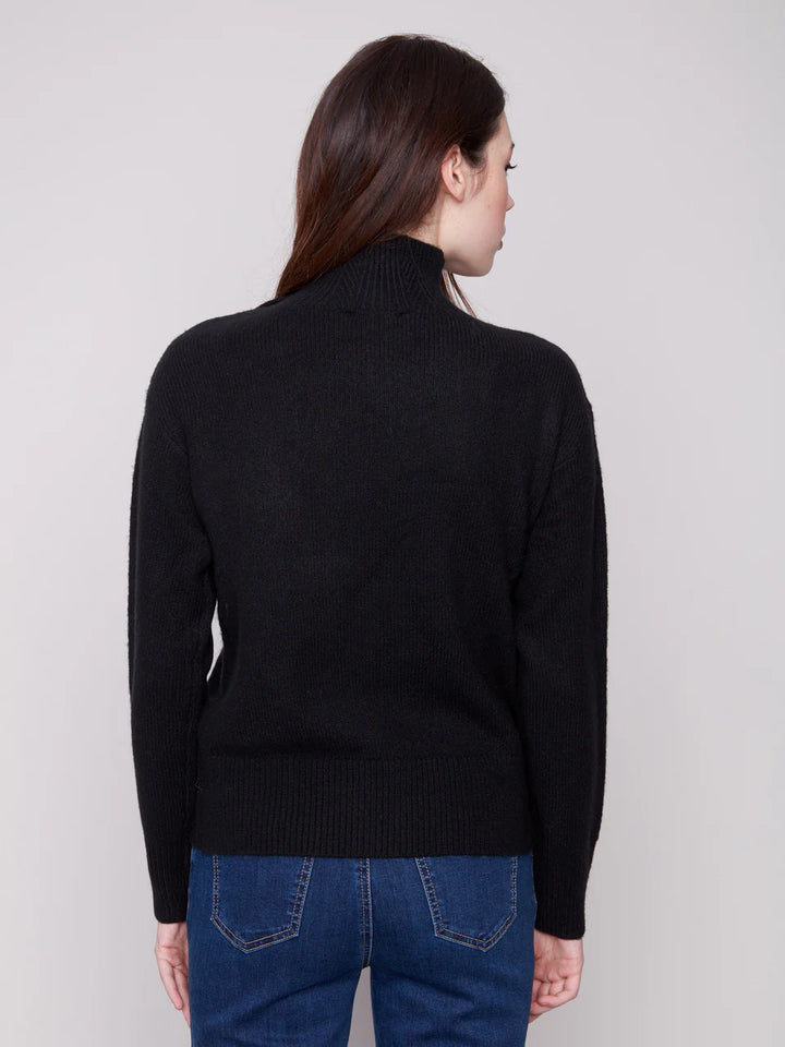 Charlie B Mock Neck Sweater With Fancy Buttons - Black 3