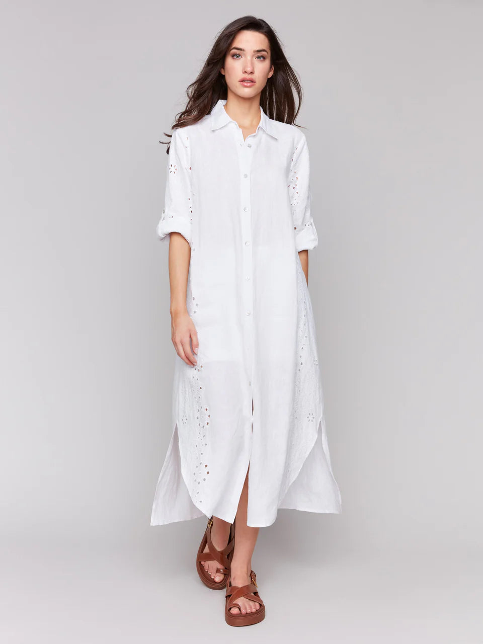 Charlie B Eyelet Embroidery Cotton-Linen Tunic Dress - White Charlie B Eyelet Embroidery Cotton-Linen Tunic Dress - White