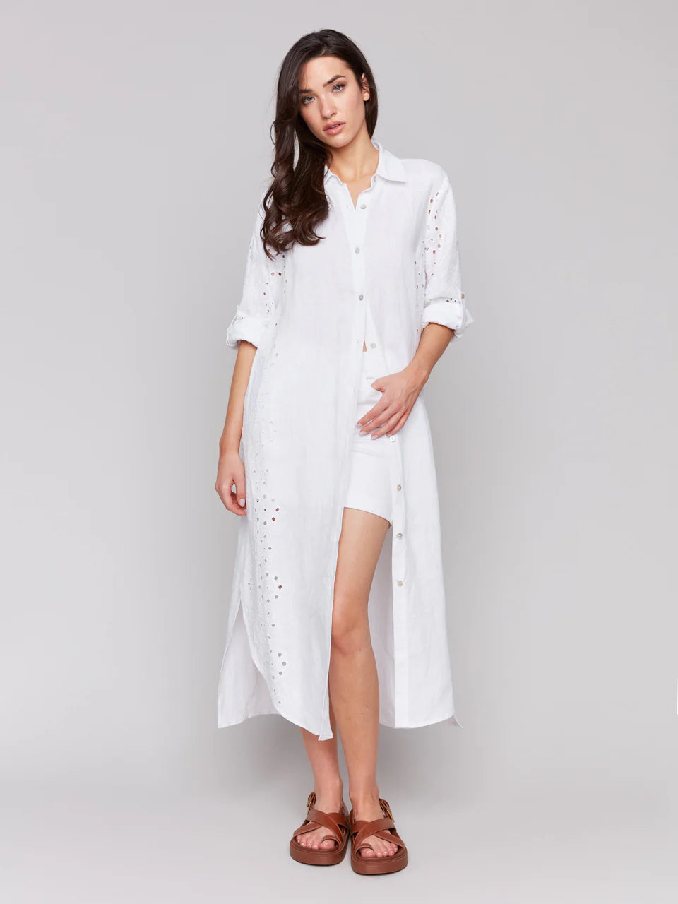 Charlie B Eyelet Embroidery Cotton-Linen Tunic Dress - White Village Vogue Charlie B Eyelet Embroidery Cotton-Linen Tunic Dress - White Village Vogue