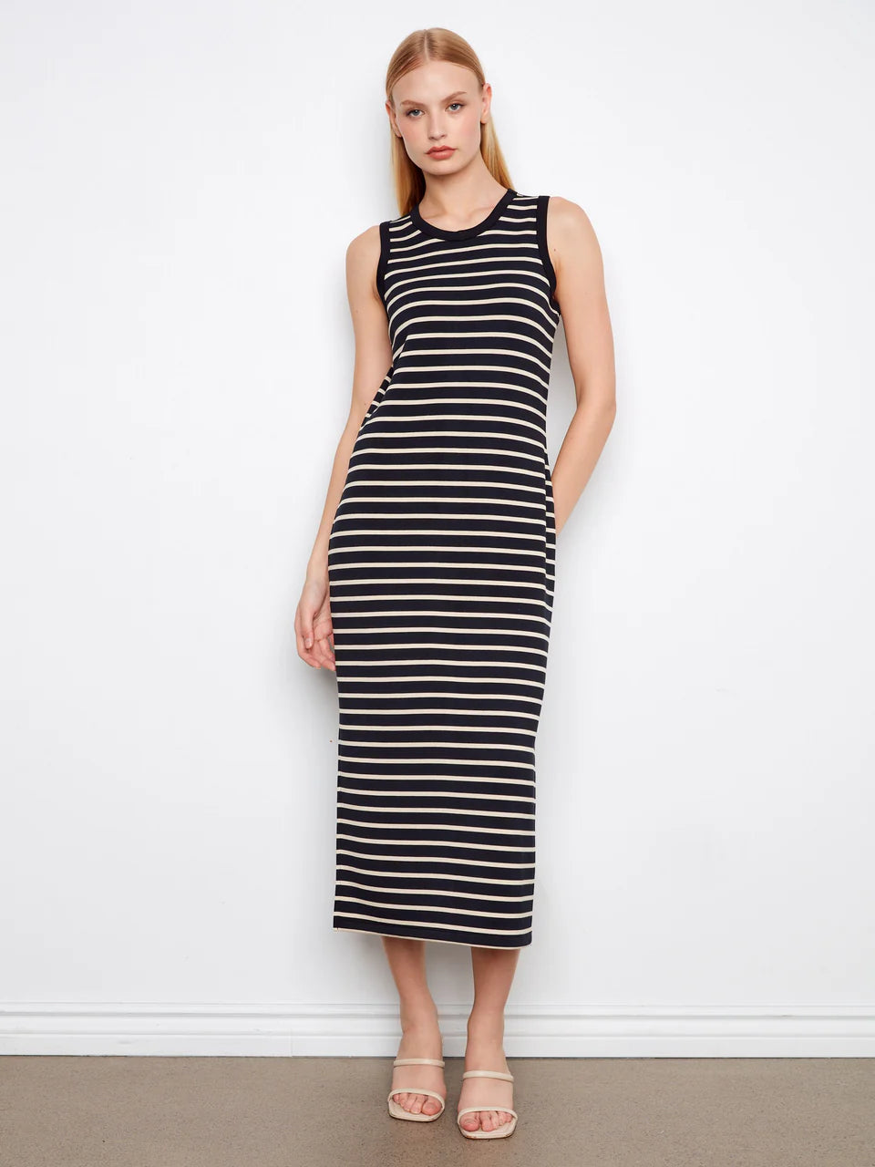 spring striped dress black Spring Harbor Stripe Strapless Midi Dress Black / Large