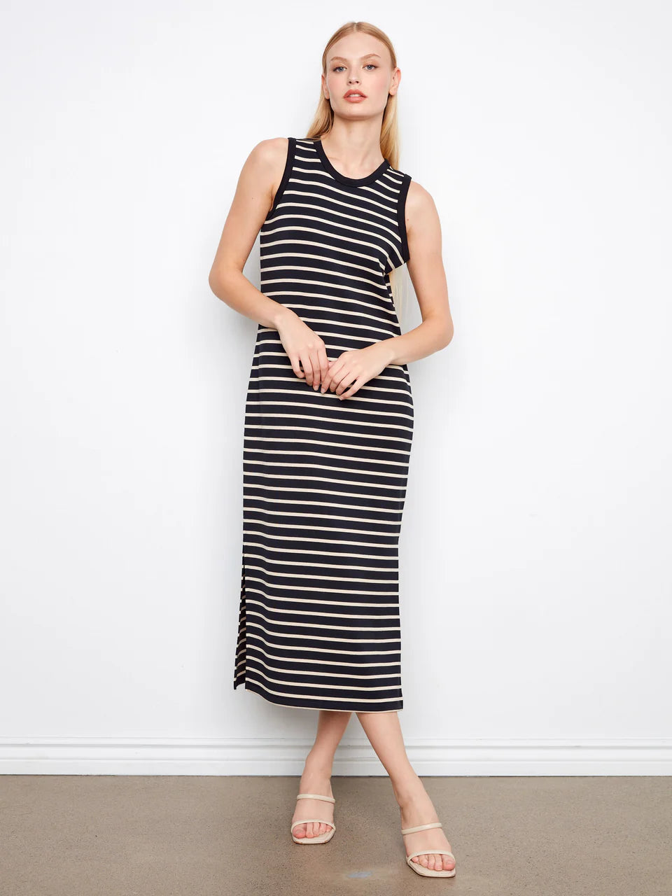 Charlie B Sleeveless Striped Scuba Dress - Black 2