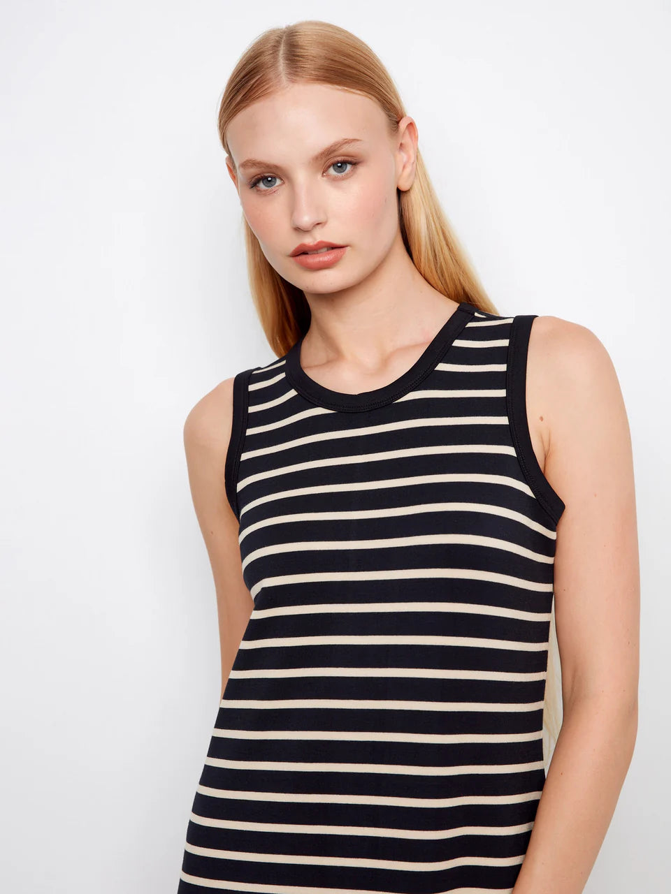 Charlie B Sleeveless Striped Scuba Dress - Black 3