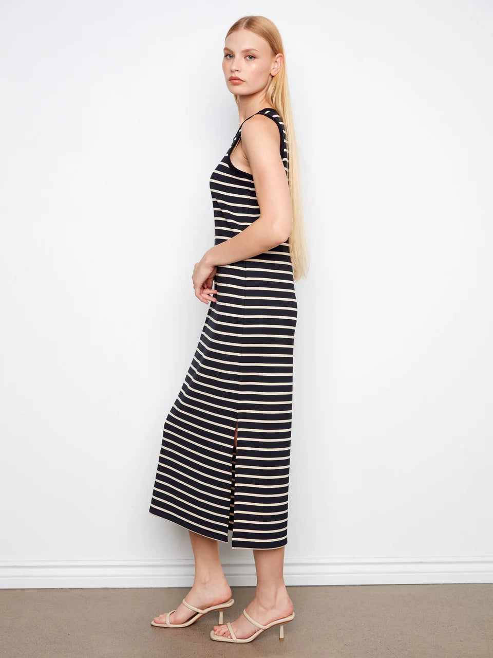 Charlie B Sleeveless Striped Scuba Dress - Black 4