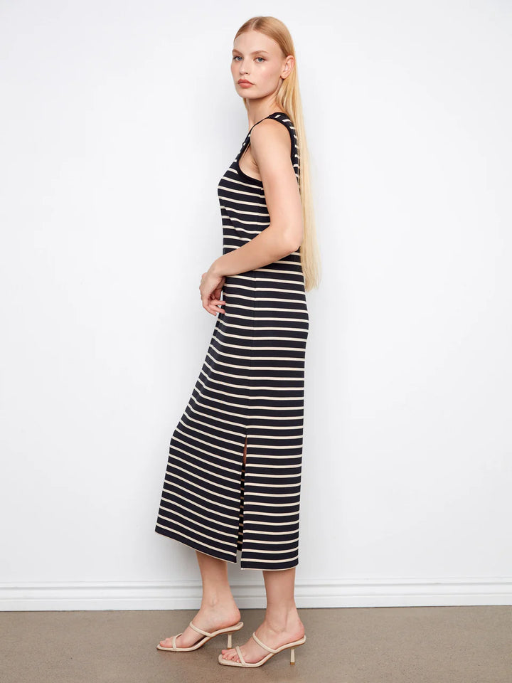 Charlie B Sleeveless Striped Scuba Dress - Black 4