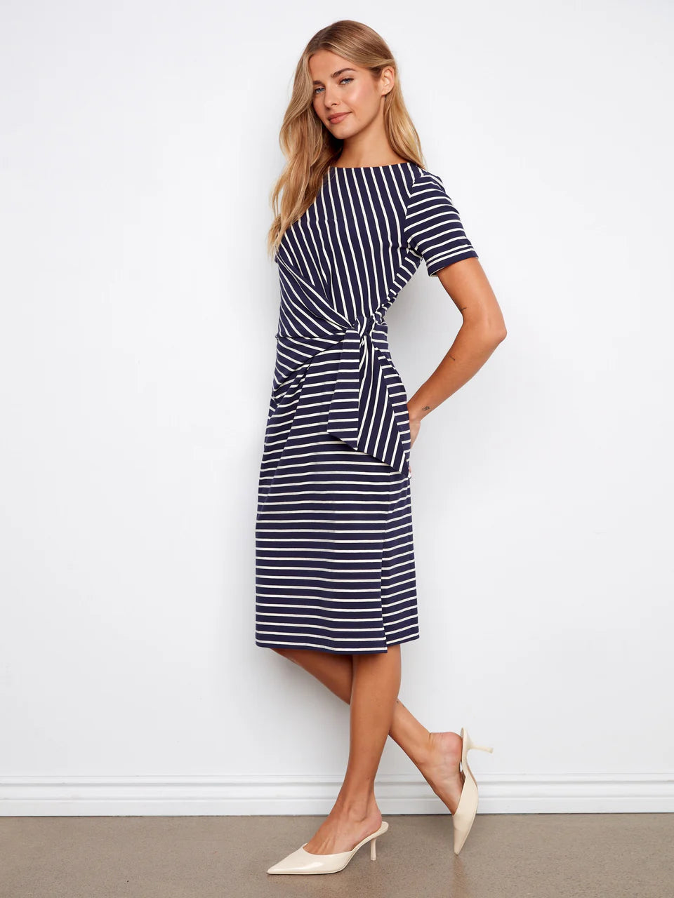 Charlie B Striped Cotton Boat Neck Dress