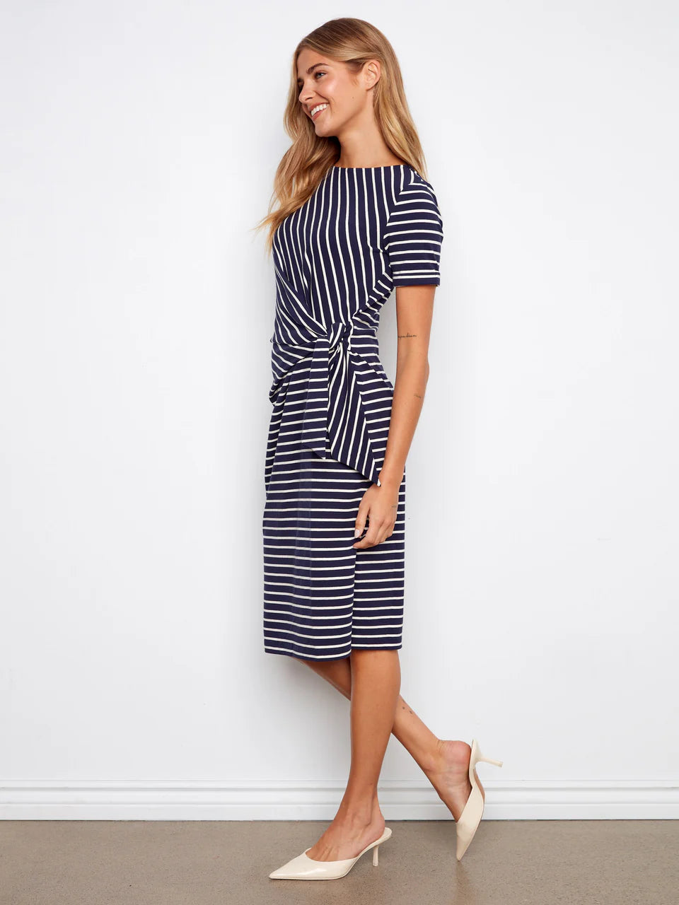 Charlie B Striped Cotton Boat Neck Dress