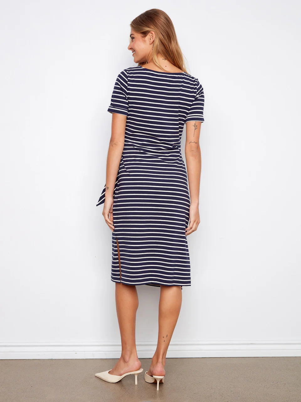 Charlie B Striped Cotton Boat Neck Dress