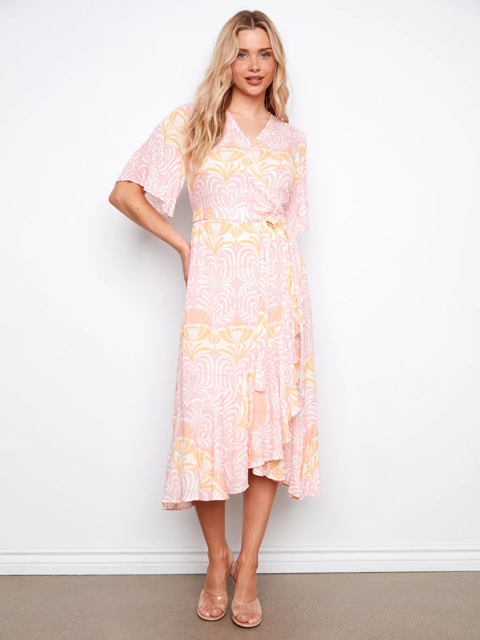 Charlie B Printed Faux Wrap Dress With Belt - Maeva 1