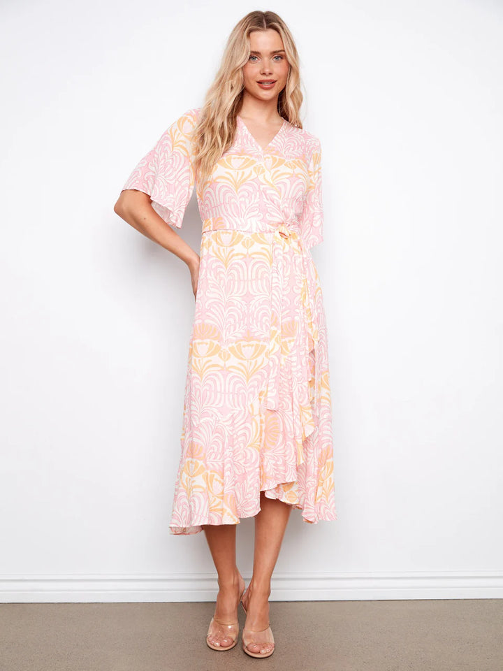 Charlie B Printed Faux Wrap Dress With Belt - Maeva 1