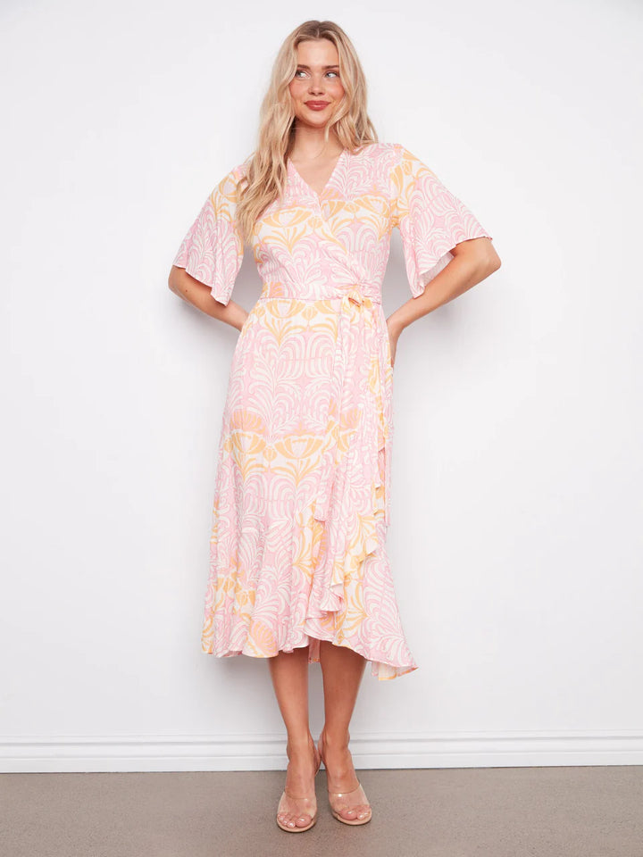 Charlie B Printed Faux Wrap Dress With Belt - Maeva 4