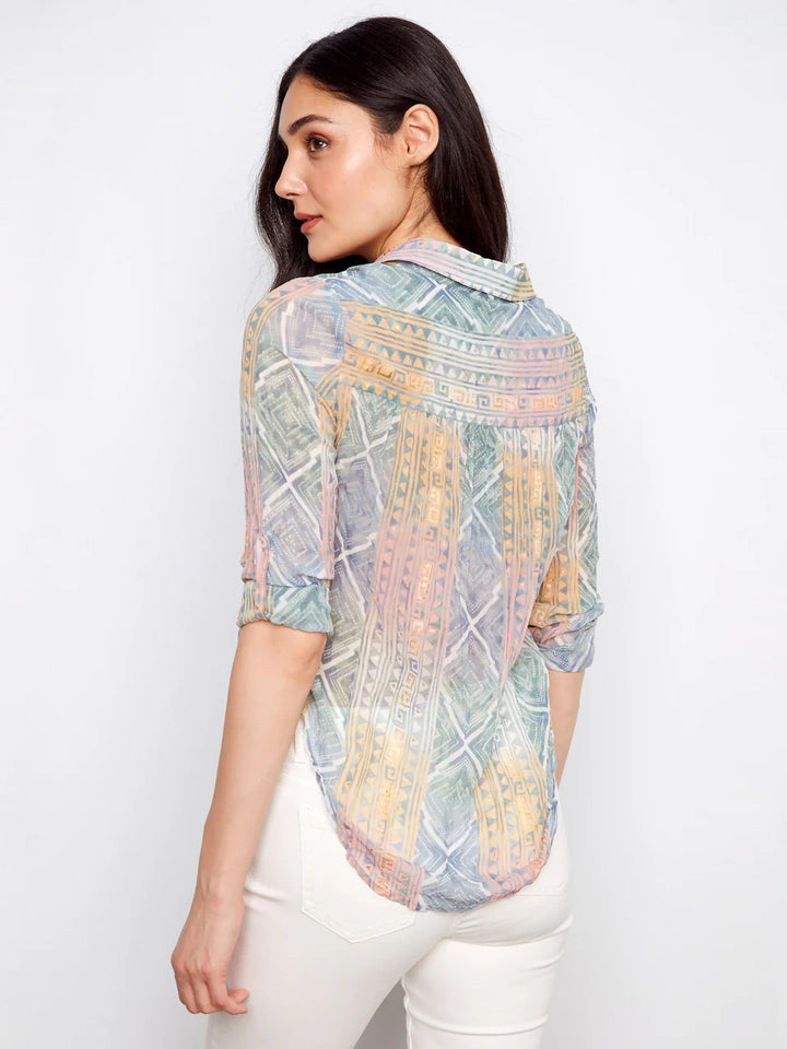 Charlie B Foiled Printed Crinkle Shirt - Marigold 6