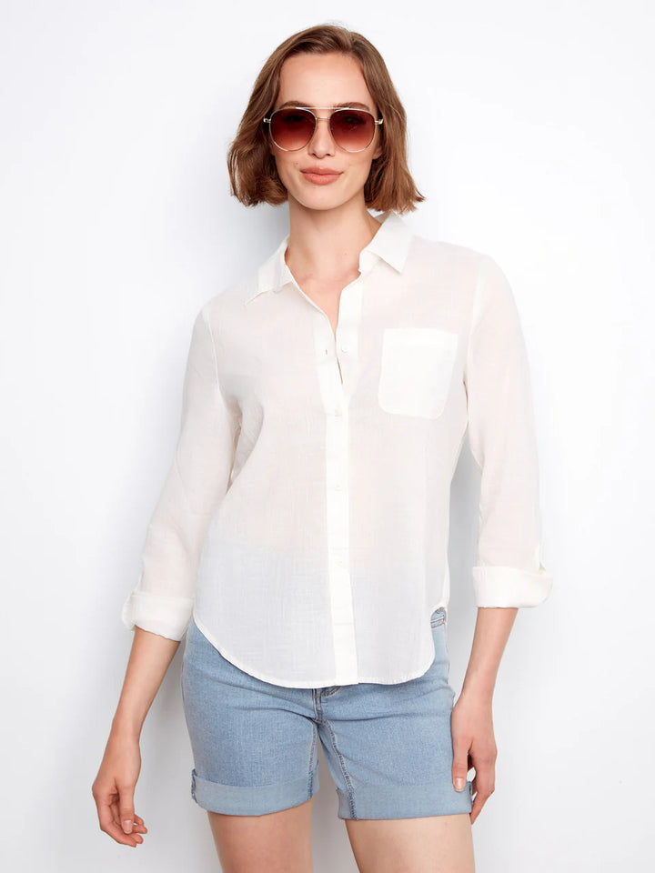 Charlie B Cotton Button-Up Shirt - White 1